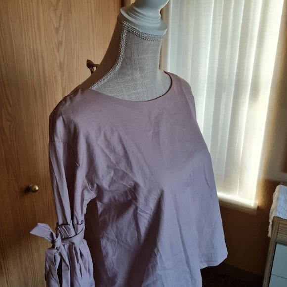 Free People Pink Mauve Bell Sleeve Cotton Blouse So Obviously Yours Flow NWT - Picture 7 of 10